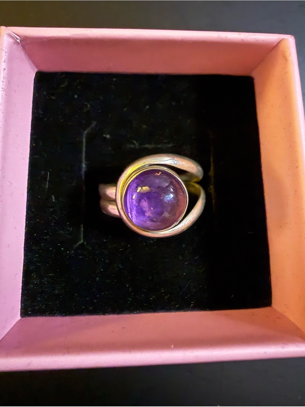 Sterling Silver 925 Cabochon Amethyst Modernist Ring size 6